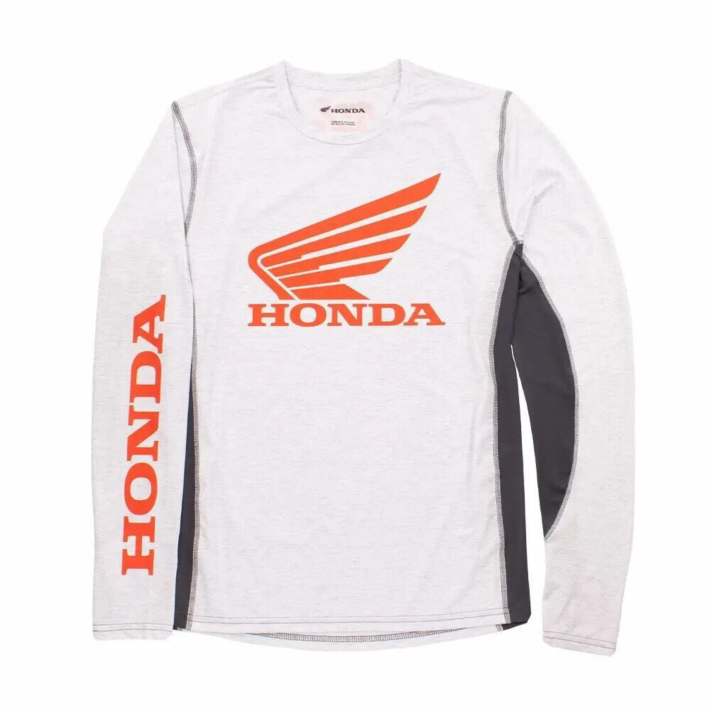 Official Honda Ride Red Performance Long Sleeve, White - Harbor Town Honda & Polaris
