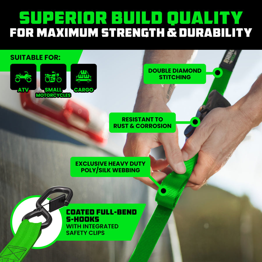 Rhino USA 1" x 10' Retractable Ratchet Straps (4-pack) - Harbor Town Honda & Polaris