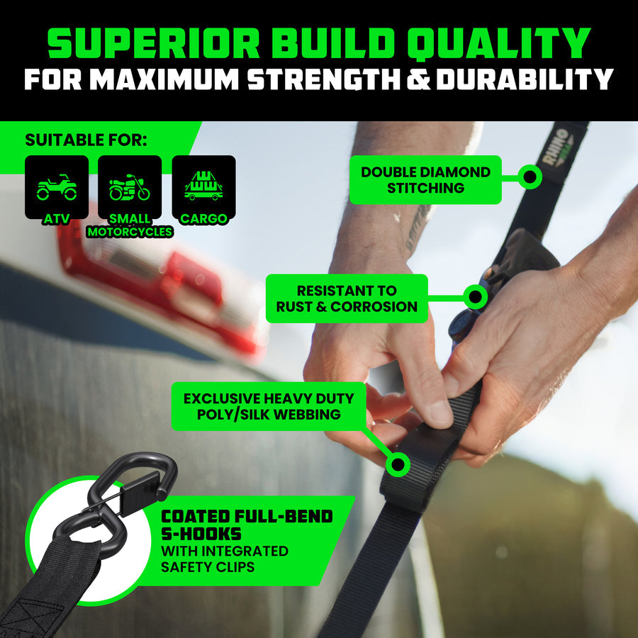 Rhino USA 1" x 10' Retractable Ratchet Straps - Harbor Town Honda & Polaris
