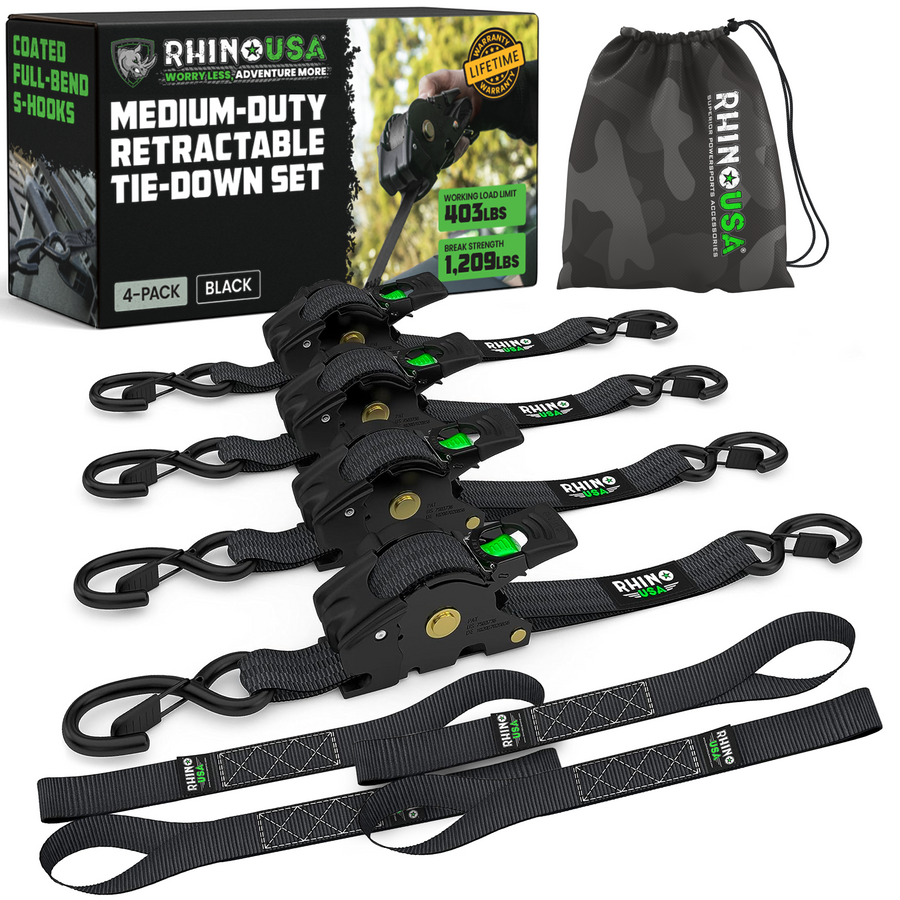 Rhino USA 1" x 10' Retractable Ratchet Straps - Harbor Town Honda & Polaris