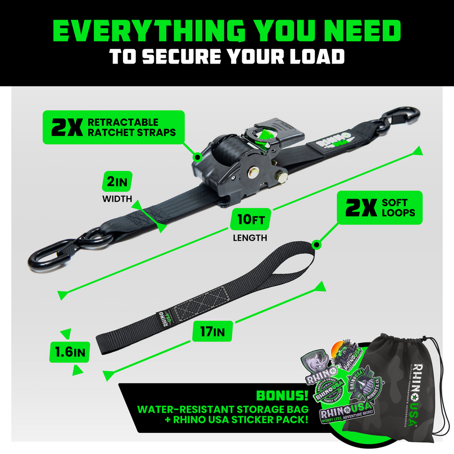 Rhino USA 2" x 10' Retractable Ratchet Straps - Harbor Town Honda & Polaris