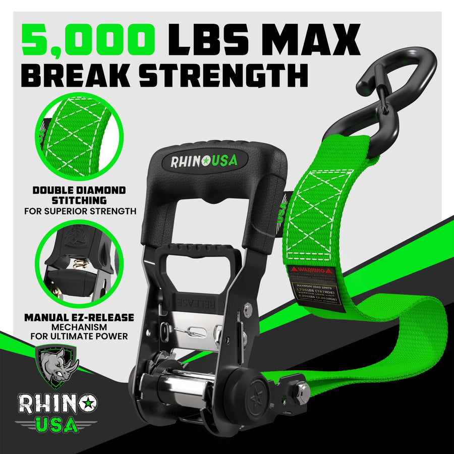 Rhino USA 1.6" x 15' HD Ratchet Tie-Down Set (4-Pack) - Harbor Town Honda & Polaris