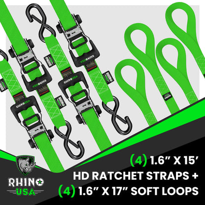 Rhino USA 1.6" x 15' HD Ratchet Tie-Down Set (4-Pack) - Harbor Town Honda & Polaris