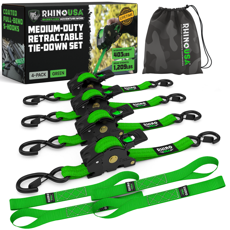 Rhino USA 1" x 10' Retractable Ratchet Straps (4-pack) - Harbor Town Honda & Polaris