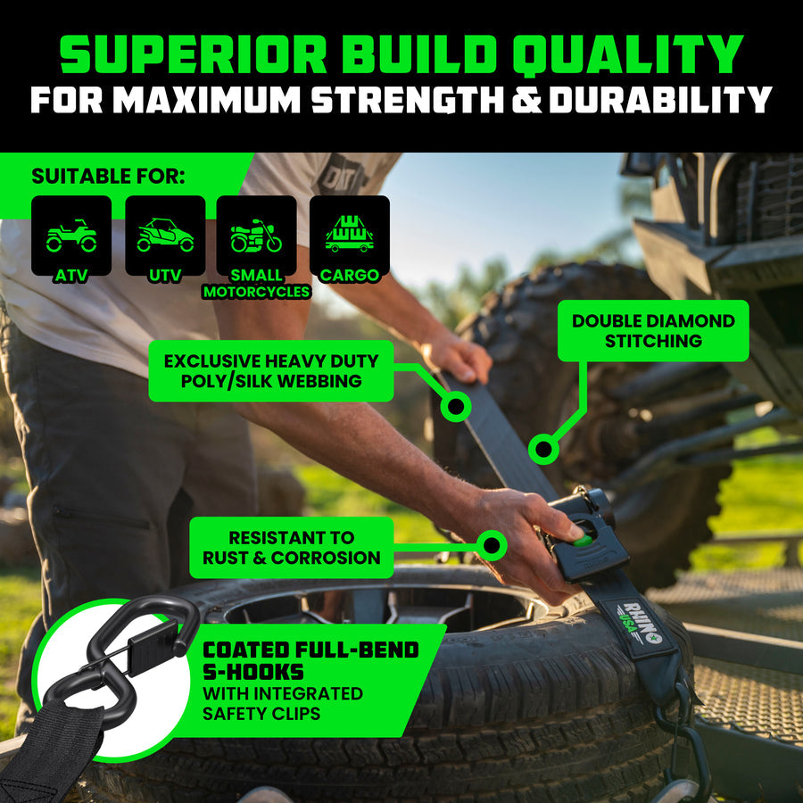 Rhino USA 2" x 10' Retractable Ratchet Straps (2-pack) - Harbor Town Honda & Polaris