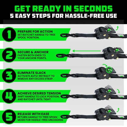 Rhino USA 2" x 10' Retractable Ratchet Straps - Harbor Town Honda & Polaris