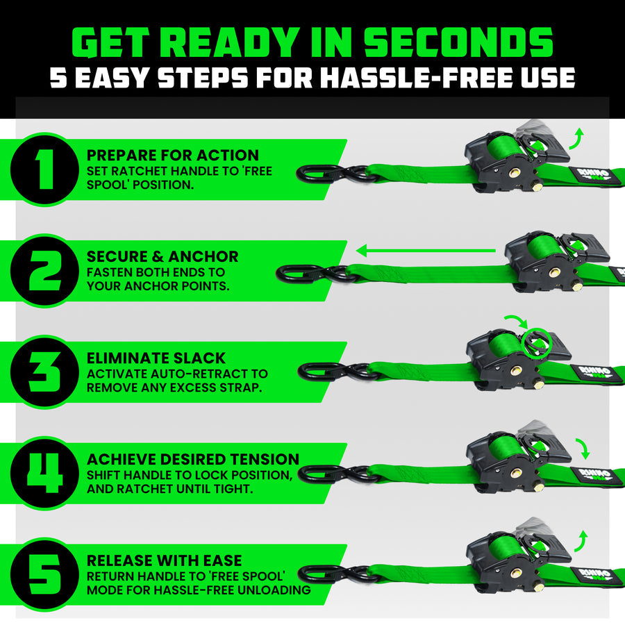 Rhino USA 2" x 10' Retractable Ratchet Straps (4-pack) - Harbor Town Honda & Polaris