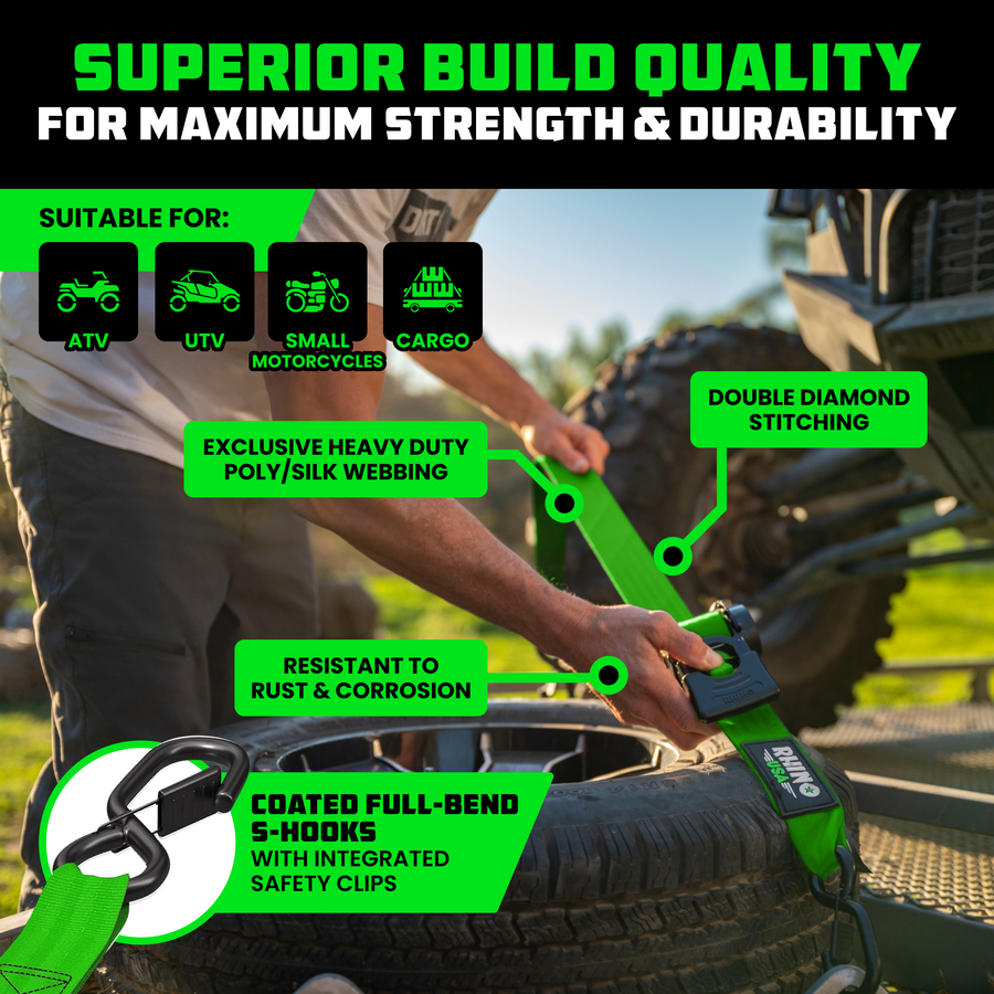 Rhino USA 2" x 10' Retractable Ratchet Straps (2-pack) - Harbor Town Honda & Polaris